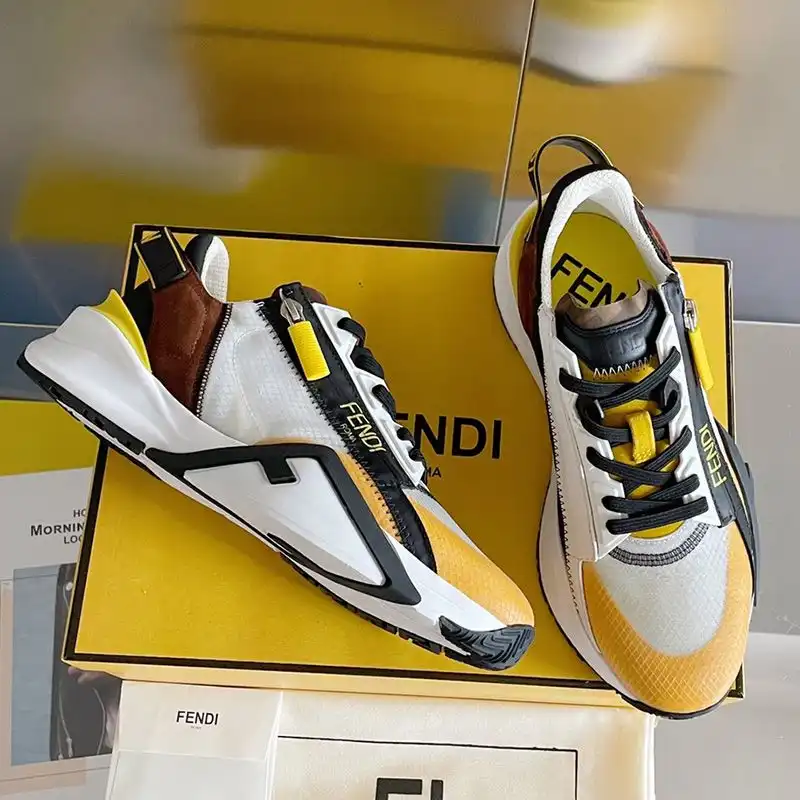 Fendi Flow Sneakers Men Mesh and Suede Yellow 0125