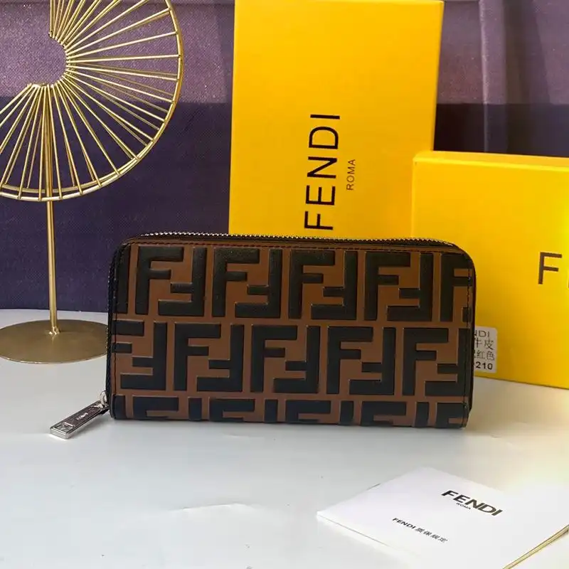 Fendi Zip Around Wallet In FF Motif Nappa Leather Coffee 0131