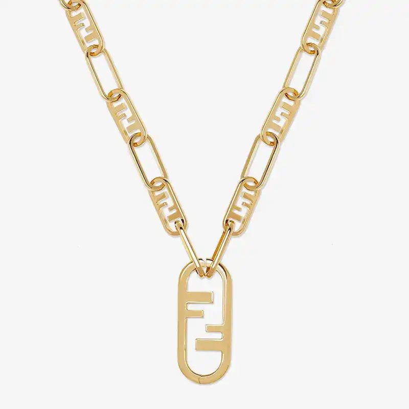 Affordable Fendi O'Lock Mesh Necklace In Metal Gold 0122