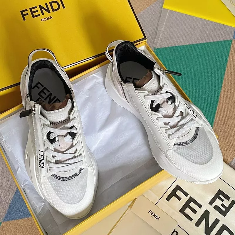 Affordable Fendi Flow Sneakers Men Mesh and Suede White 0120