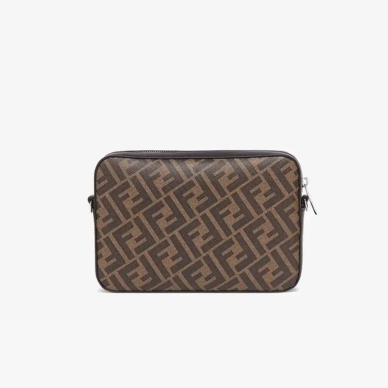 Affordable Fendi Compact Camera Case In FF Motif Fabric Brown Red 0130