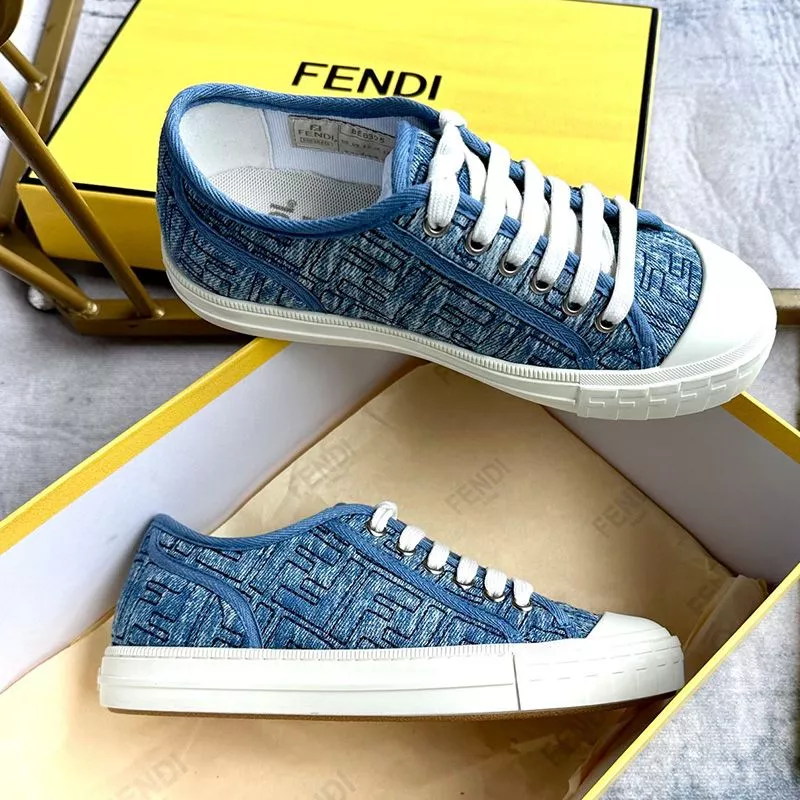 Cheap Fendi Domino Sneakers Unisex FF Motif Denim Blue 0120