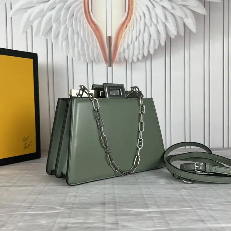 Fendi Mini Peekaboo Cut Bag In Calf Leather Green 0130