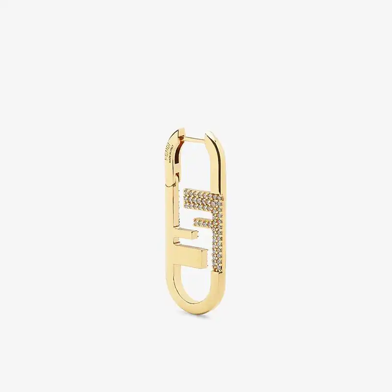 Fendi Small O'Lock Oval Earrings In Metal with Crystals Gold 0127