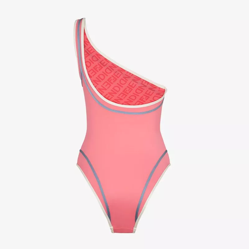 Cheap Fendi Asymmetric Reversible Swimsuit Women Astrology Logo Motif Lycra Pink 0116