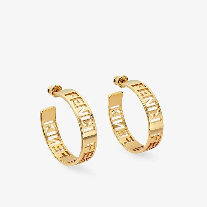 Fendi Small Forever Hoop Earrings In Laser Cut Metal Gold 0127