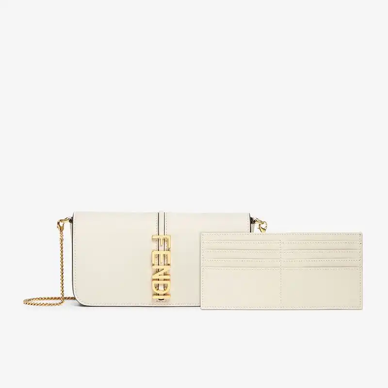 Fendi Fendigraphy Wallet with Chain In Calf Leather White 0206