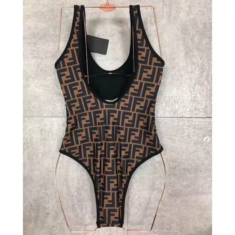 Affordable Fendi Swimsuit Women FF Motif Lycra Brown Black 0205