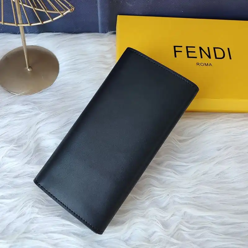 Affordable Fendi Continental Wallet In ROMA Logo Calf Leather Black 0206