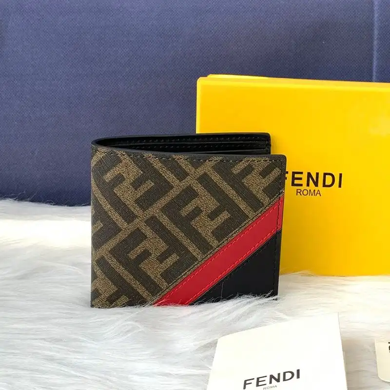 Fendi Bi-fold Wallet In FF Motif Fabric Brown Red 0206