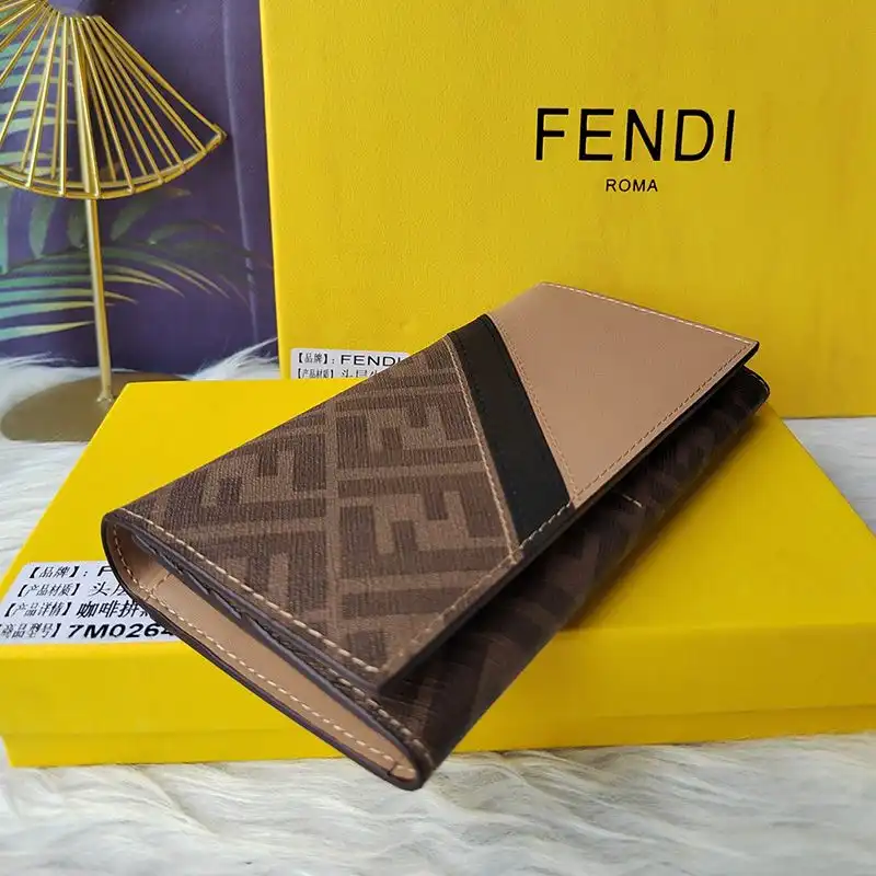 Cheap Fendi Continental Wallet In FF Motif Fabric Brown Black 0206