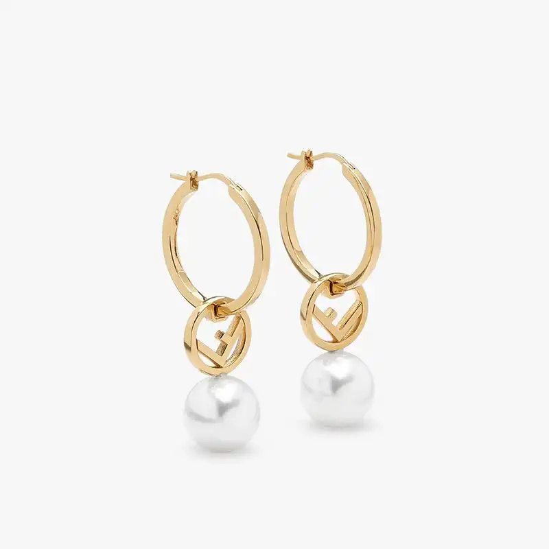 F Is Fendi Hoop Earrings In Metal with Pearls Gold 0203