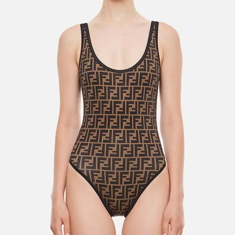 Fendi Swimsuit Women FF Motif Lycra Brown Black 0205