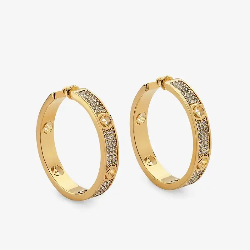 F Is Fendi Hoop Earrings In Crystals Metal Gold 0203