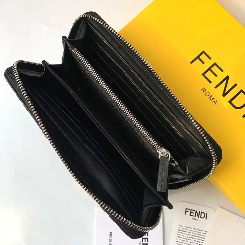 Affordable Fendi Zip Around Wallet In FF Motif Nappa Leather Black 0206