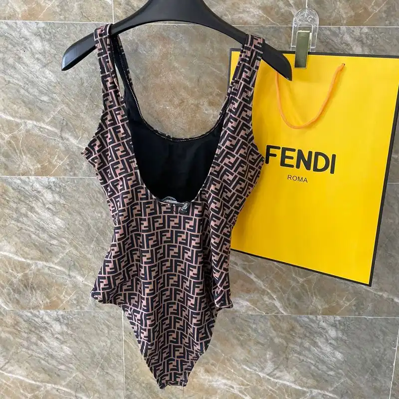 Affordable Fendi Swimsuit Women Pokmon Dragon FF Motif Lycra Brown Yellow 0205