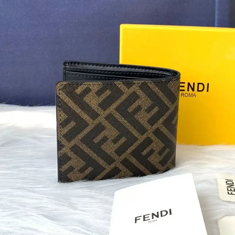 Affordable Fendi Bi-fold Wallet In FF Motif Fabric Brown Red 0206