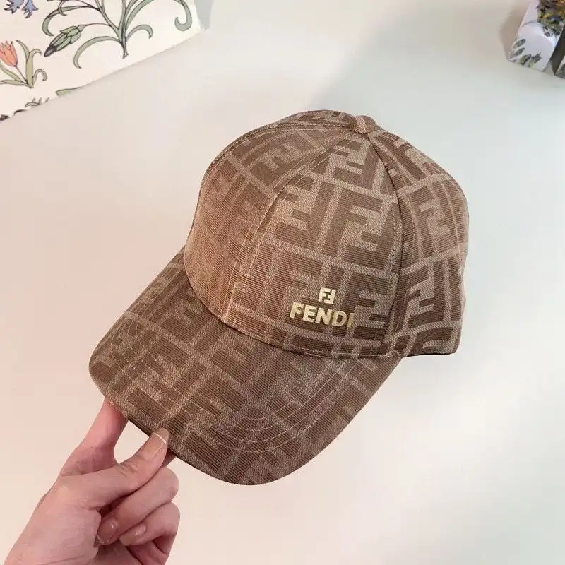 Fendi Baseball Cap In FF Motif Cotton with FF Fendi Hardware Apricot 0202