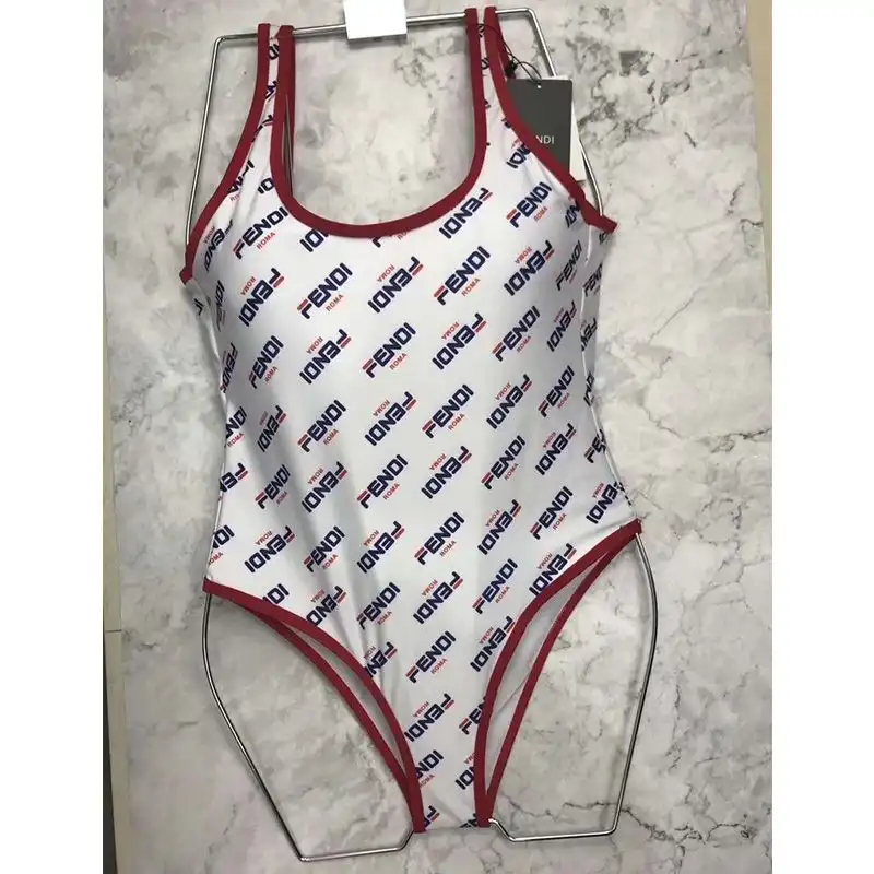 Cheap Fendi Swimsuit Women Fila Motif Lycra White Red 0201