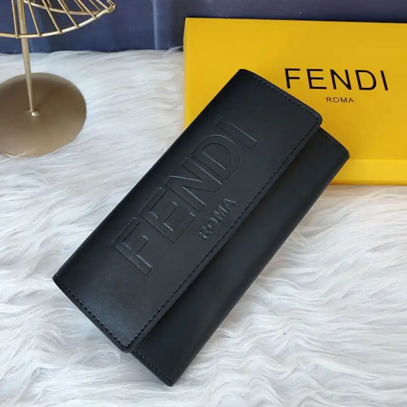 Fendi Continental Wallet In ROMA Logo Calf Leather Black 0206