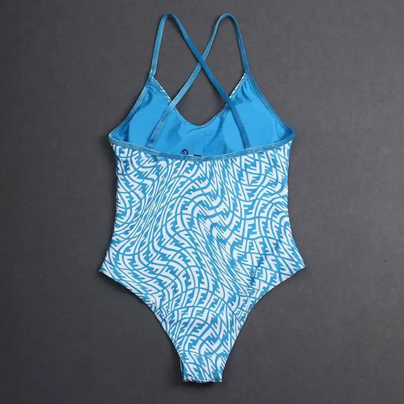 Cheap Fendi Crisscross Swimsuit Women FF Vertigo Motif Lycra Sky Blue 0201