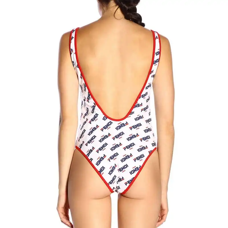 Cheap Fendi Swimsuit Women Fila Motif Lycra White Red 0201