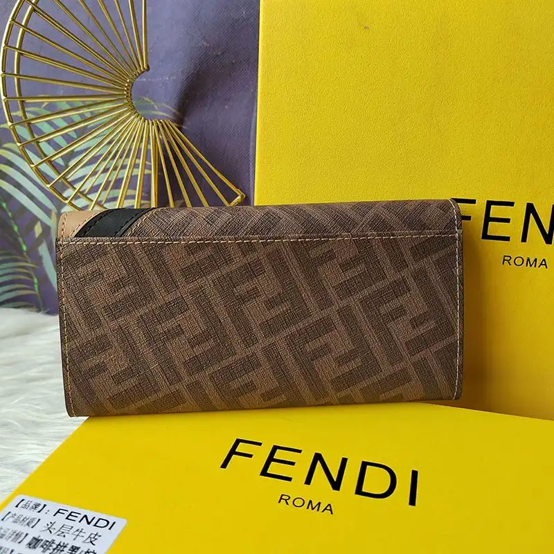 Cheap Fendi Continental Wallet In FF Motif Fabric Brown Black 0206