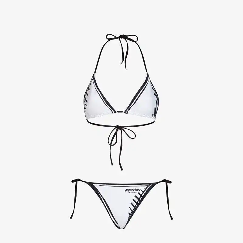 Fendi Triangular Bikini with Ties Women Joshua Vides Motif Lycra White 0201