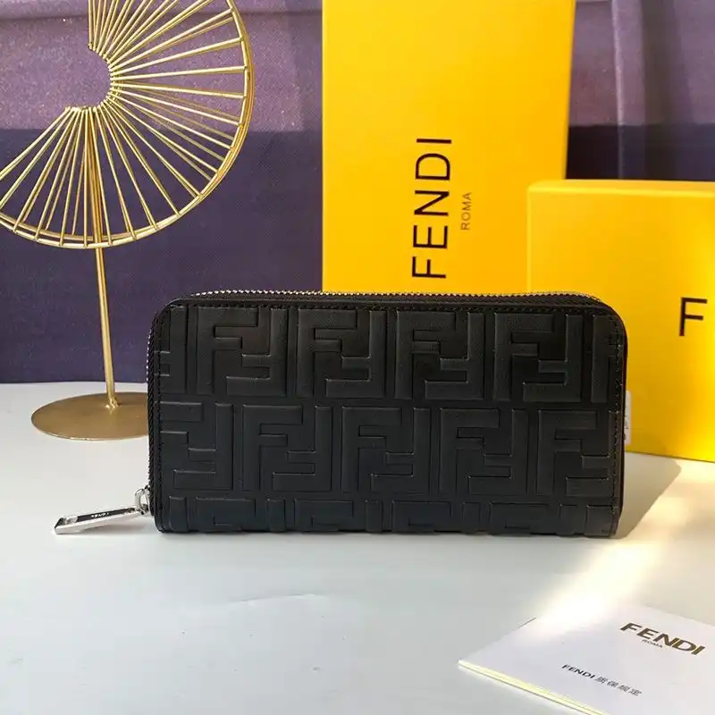 Fendi Zip Around Wallet In FF Motif Nappa Leather Black 0206