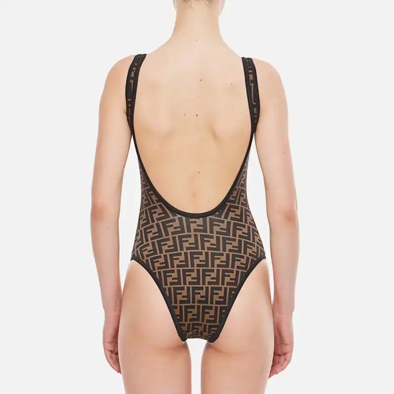 Affordable Fendi Swimsuit Women FF Motif Lycra Brown Black 0205