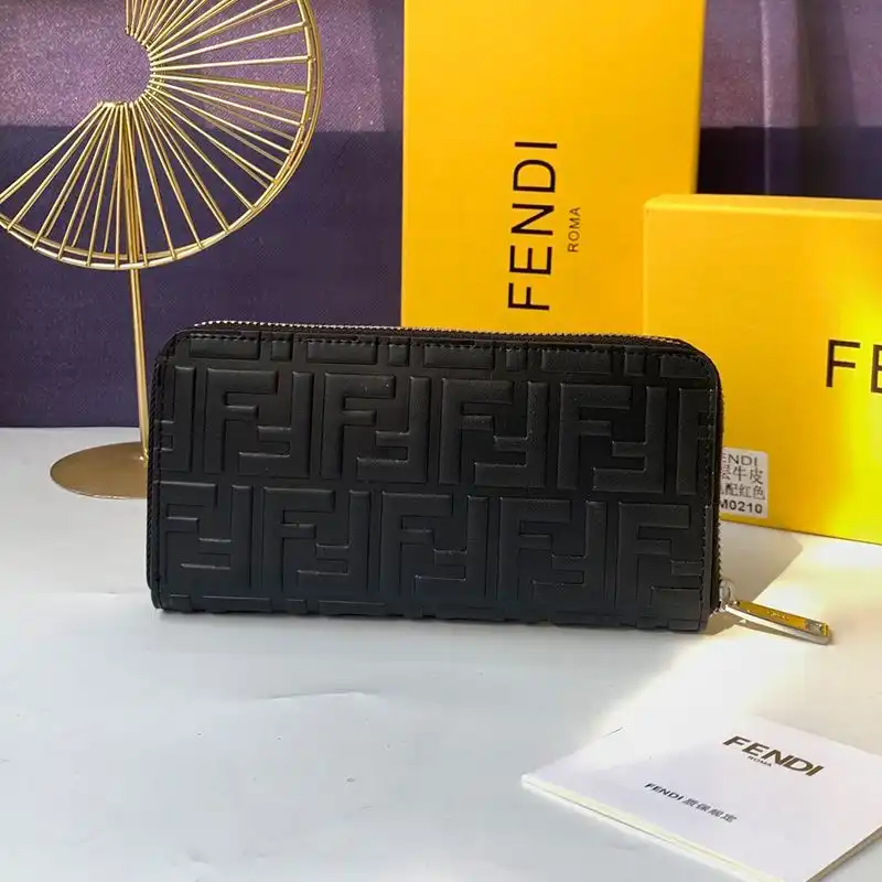 Affordable Fendi Zip Around Wallet In FF Motif Nappa Leather Black 0206