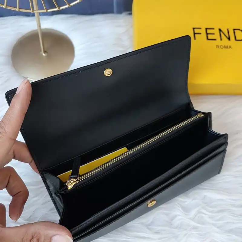 Affordable Fendi Continental Wallet In ROMA Logo Calf Leather Black 0206