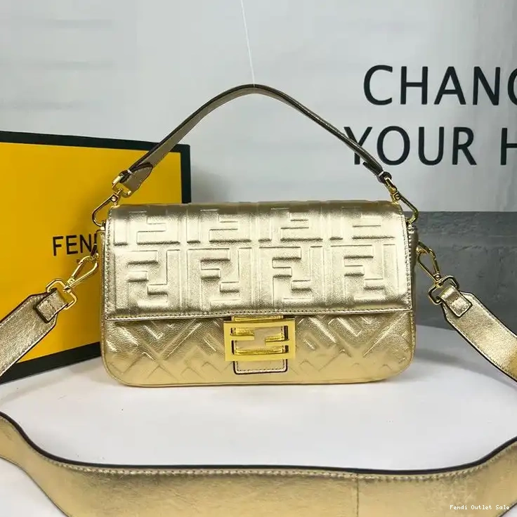 Gold Nappa FF Bag Fendi In Baguette Motif Medium Leather 0321
