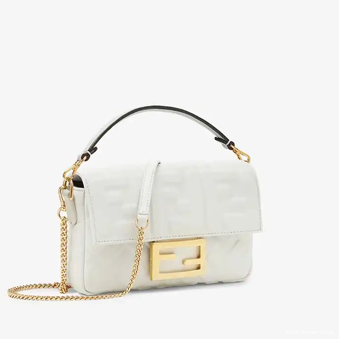 Cheap In Bag Leather Baguette Fendi Mini FF Nappa White Motif 0304