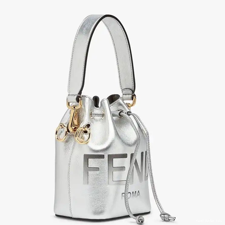 Cheap Silver Leather In Fendi Mon Logo Bag Tresor Calf Bucket Mini ROMA 0318