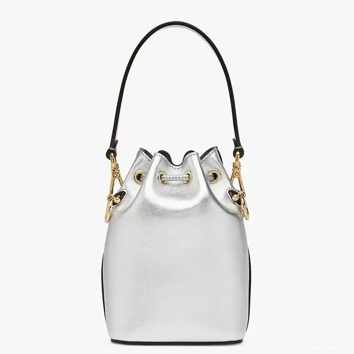 Cheap Silver Leather In Fendi Mon Logo Bag Tresor Calf Bucket Mini ROMA 0318