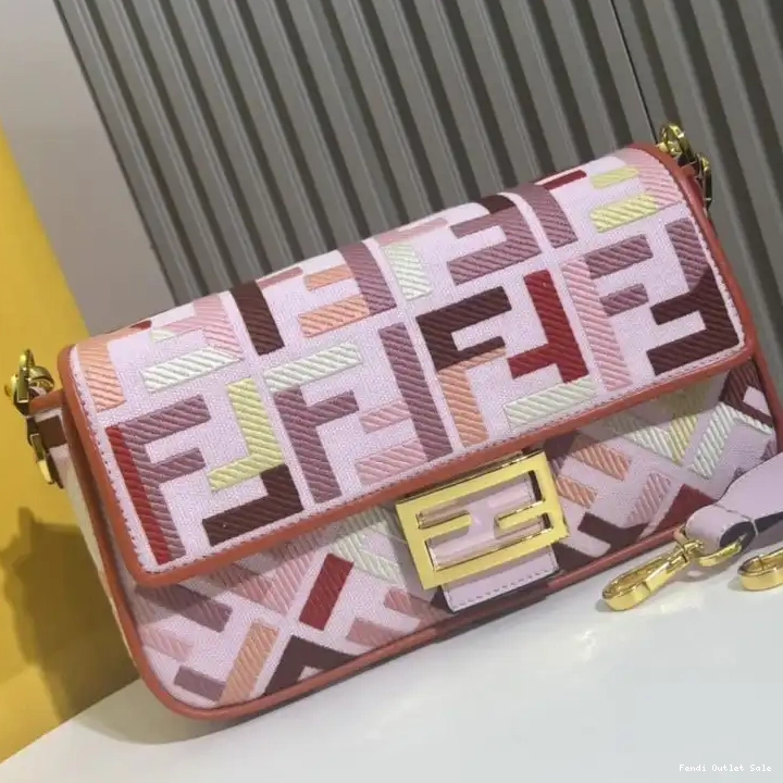 Cheap Canvas In Medium Motif Multi FF Fendi Baguette Pink Bag 0319
