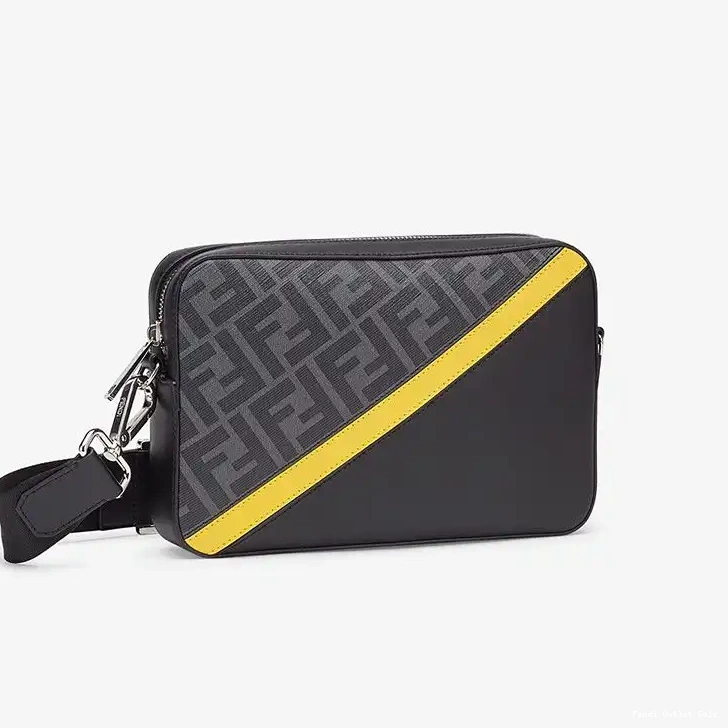Cheap Compact Camera Black Fendi FF Yellow Fabric In Motif Case 0315