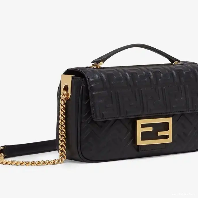 Midi Bag Motif Black FF Fendi Chain In Leather Nappa Baguette 0311