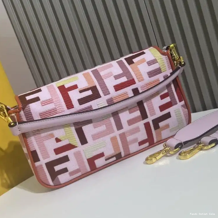 Cheap Canvas In Medium Motif Multi FF Fendi Baguette Pink Bag 0319