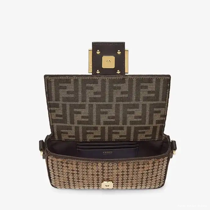Cheap Baguette with In Mini FF Fabric Sequins Brown Bag Fendi Motif 0318