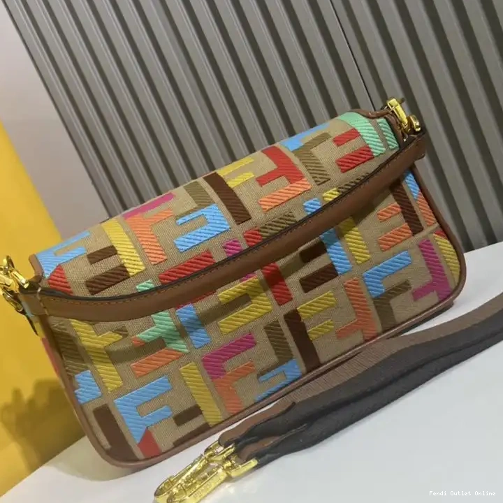Affordable Multi Motif Baguette Canvas Beige In Medium FF Fendi Bag 0322
