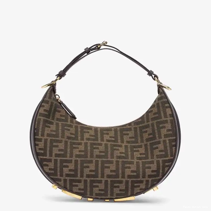 Small Fendigraphy Bag In Motif FF Hobo Brown Fabric Fendi 0309