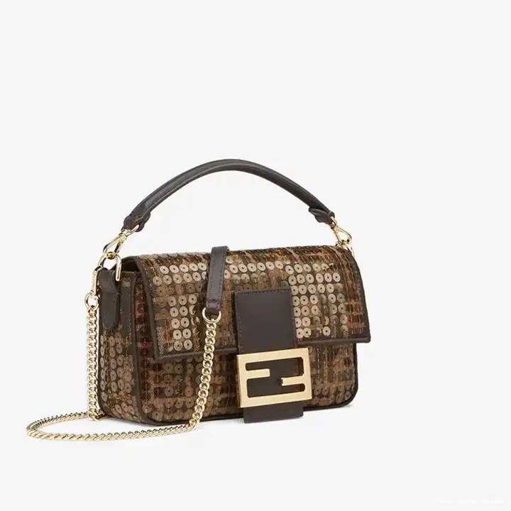 Affordable Motif Bag Fendi with Fabric Baguette Mini In FF Brown Sequins 0304