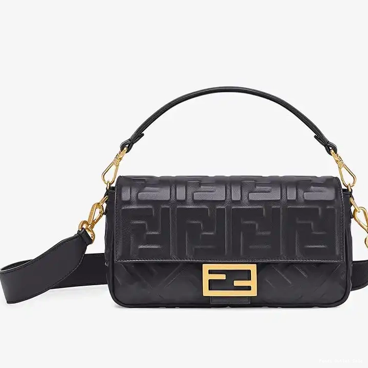 Affordable FF Nappa Leather Black Bag Motif Baguette Fendi Medium In 0311