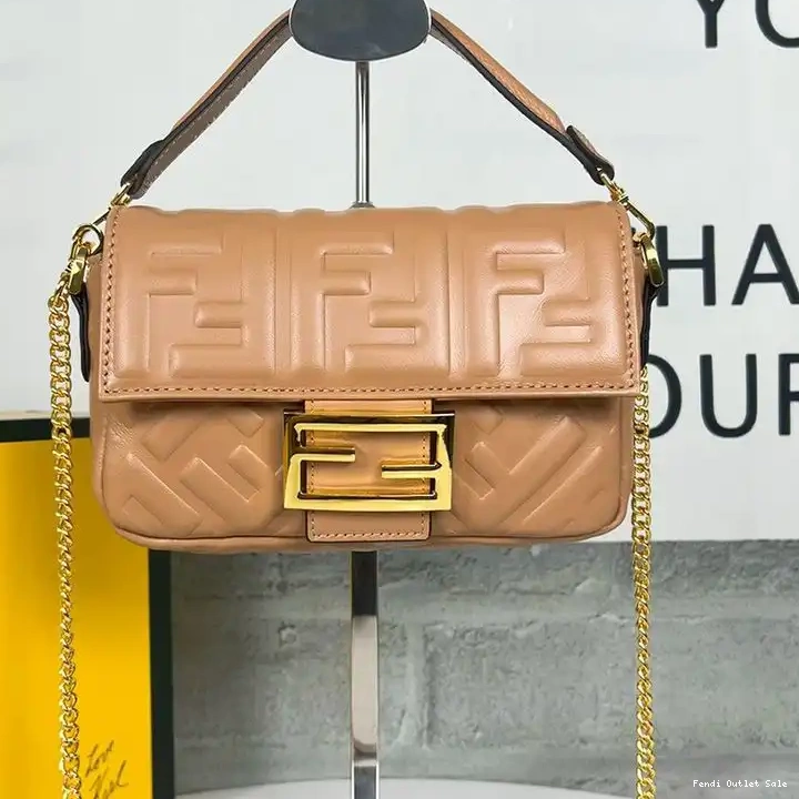 Bag Mini In Fendi Motif Nappa Brown Leather Baguette FF 0312