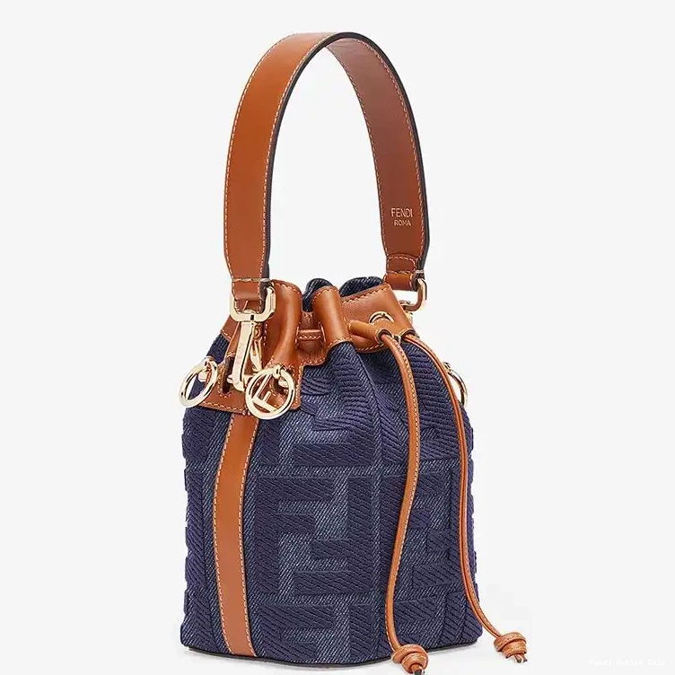 Affordable Bucket Fendi Mini Canvas Mon Tresor Motif Bag In Blue FF 0307