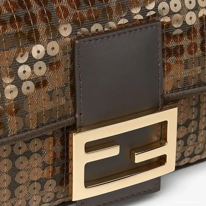 Affordable Motif Bag Fendi with Fabric Baguette Mini In FF Brown Sequins 0304