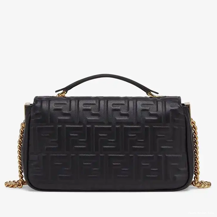 Affordable Midi Bag Motif Black FF Fendi Chain In Leather Nappa Baguette 0311