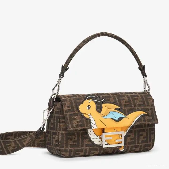 Cheap Fendi Motif Brown In Yellow Fabric Medium Dragon Bag Baguette Pokmon FF 0303